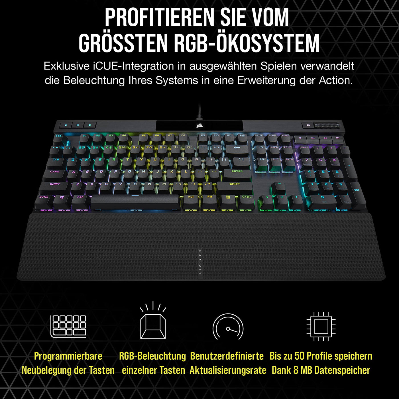 CORSAIR K70 RGB PRO Mechanische Kabelgebundene Gaming-Tastatur - CHERRY MX RED Linear Switches - PBT Double-Shot Keycaps - iCUE-Kompatibel - QWERTZ DE - PC, Mac, Xbox - Schwarz