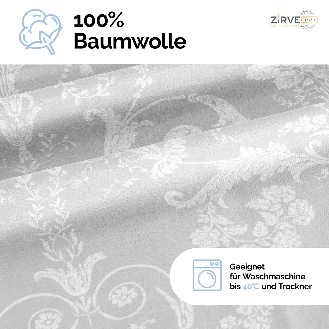 ZIVREHOME Bettwäsche Set dreiteilig, 240x220cm Bettbezug, Baumwollle, Grau, Alone V1