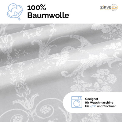 ZIVREHOME Bettwäsche Set dreiteilig, 240x220cm Bettbezug, Baumwollle, Grau, Alone V1