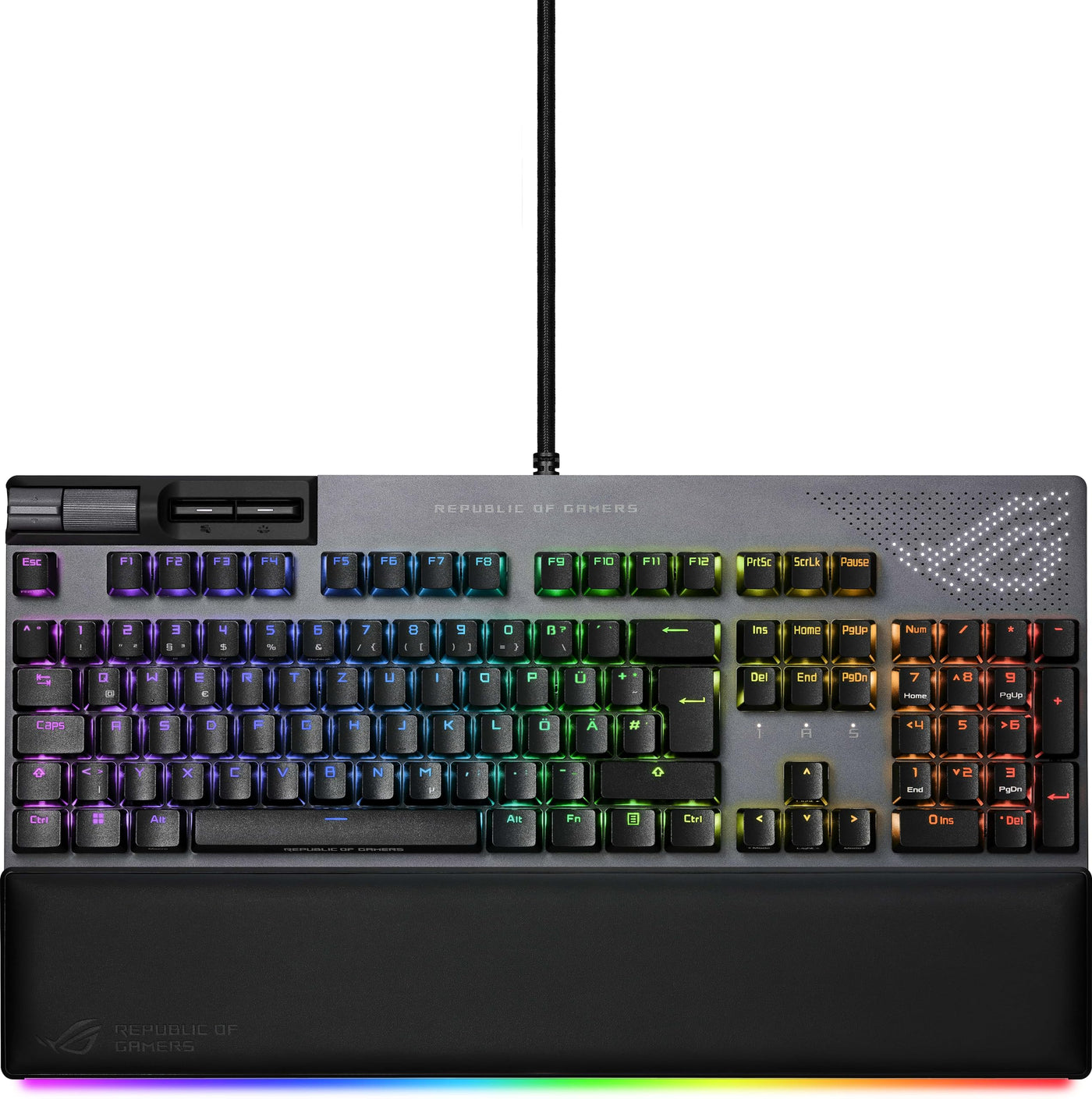 ASUS ROG Strix Flare II Animate mechanische Gaming Tastatur (austauschbare ROG NX-Switches, PBT-Doubleshot-Tastenkappen, LED-Display, 8000 Hz, Aura Sync RGB-Beleuchtung, DE QWERTZ-Layout) schwarz