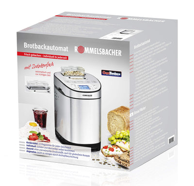 ROMMELSBACHER Brotbackautomat BA 550-13 Programme, automatisches Zutatenfach, 2 Brotgrößen (700 g / 900 g), einstellbarer Bräunungsgrad in 3 Stufen, auch für glutenfreies Brot, Edelstahl/schwarz