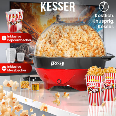 KESSER® Popcornmaschine Groß 800W | Popcorn-Maker 5,5l Inhalt mit Antihaftbeschichtung Deckel & Servierschale | für Öl Butter Zucker Stille & Schnelle inkl. abnehmbarer Heizfläche