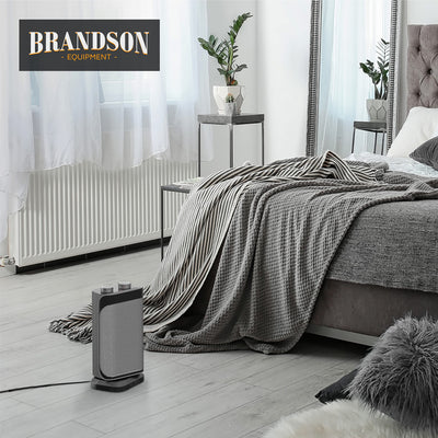 Brandson - Heizlüfter mit zwei Leistungsstufen - Badezimmer energiesparend leise - stufenlose Temperaturregelung - Keramik Heizelement - Thermosicherung - Heizung Heater - Cool Grey Design