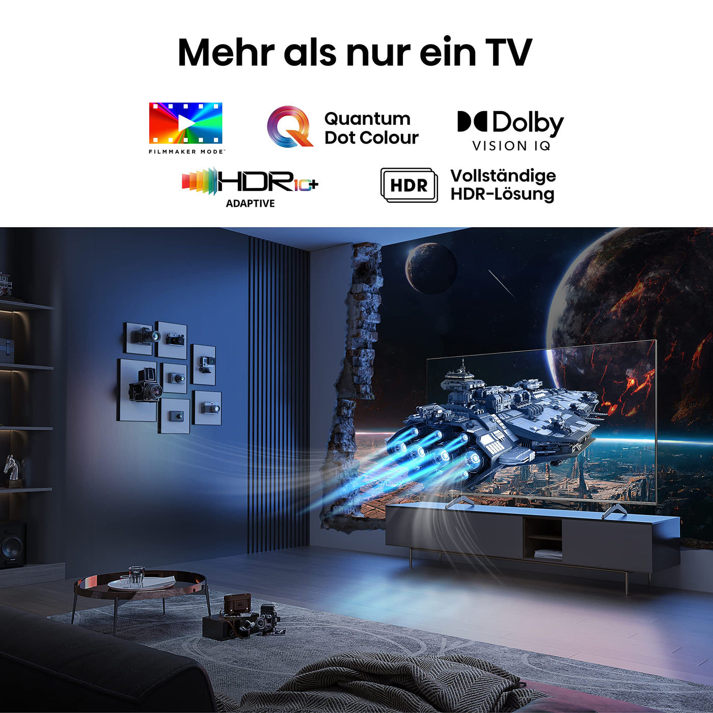 Hisense 55E7KQ PRO 139cm (55 Zoll) Fernseher, 4K UHD, QLED, Smart TV, HDR, Dolby Vision IQ, 144Hz (VRR), HDMI 2.1, Game Mode PRO, Triple Tuner, Alexa Built-In, Dolby Atmos, Dunkelgrau [2023]