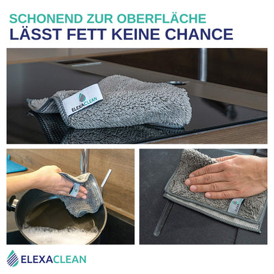 ELEXACLEAN Spültücher waschbar - Mikrofaser (Grau, 4er Set, 24x20cm) Spüllappen für Küche, Geschirr