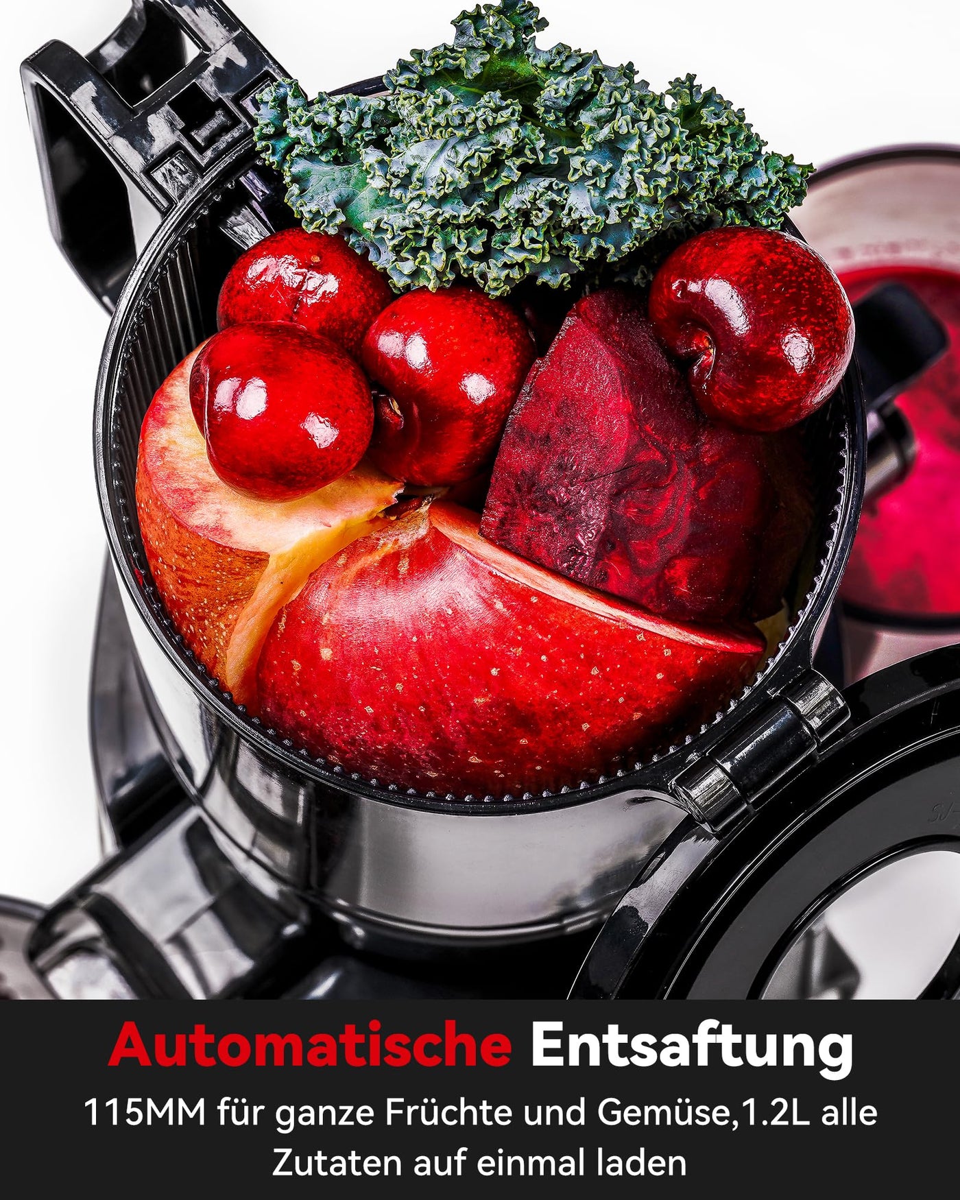 LINKChef Schnellreinigungs Entsafter, NO-Prep Entsafter Gemüse und Obst, Blitzreiniger Saftpresse Slow Juicer Testsieger mit Einfacher Installation, BPA Frei, 115mm, 1.2L, 200w Schwarz