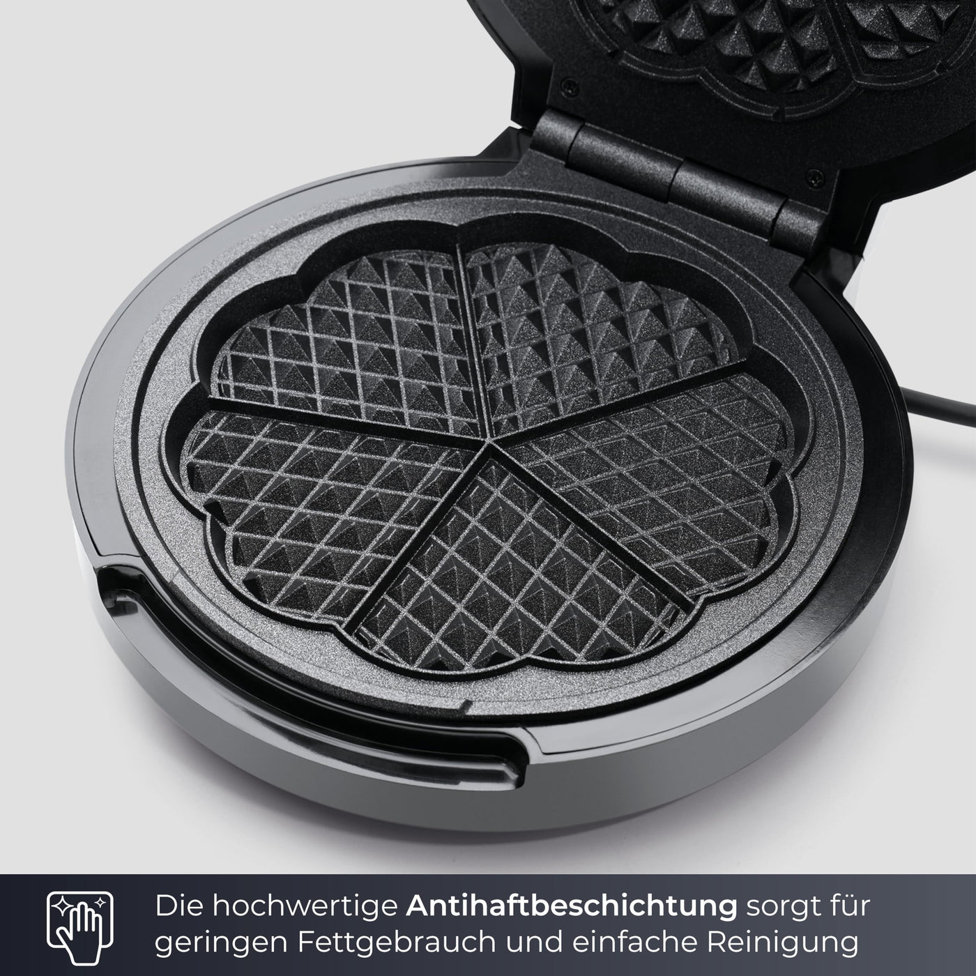 KLAMER Waffeleisen Herzwaffel, Waffeln in Herzform, 5 Stufen, hochwertige Antihaftbeschichtung, leichte Reinigung, 1.000W, schwarz