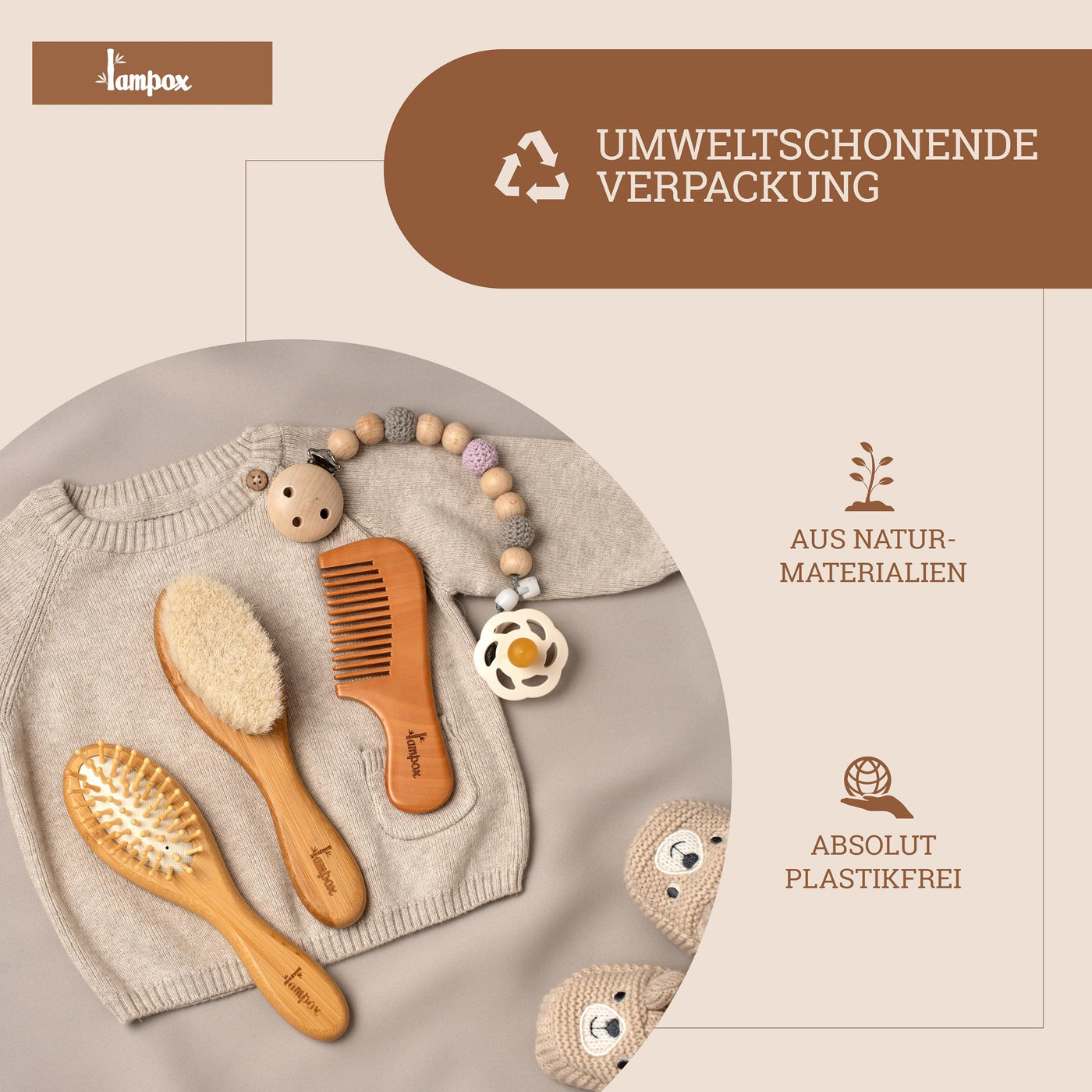 Baby Haarbürste und Baby Kamm Set - Natürliche Holz Babyhaar Haarbürste mit weichen Ziegenborsten - weich Baby Bürste für Säuglinge Kleinkinder - Haarbürste Baby Set (Walnut)