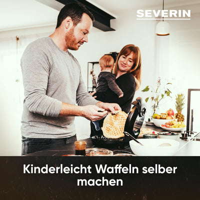 SEVERIN Waffeleisen, Waffeleisen mit Antihaftbeschichtung für klassische Herzwaffeln, platzsparendes Herzwaffeleisen, ca. 1.300 W Leistung, schwarz/ Edelstahl, WA 2103