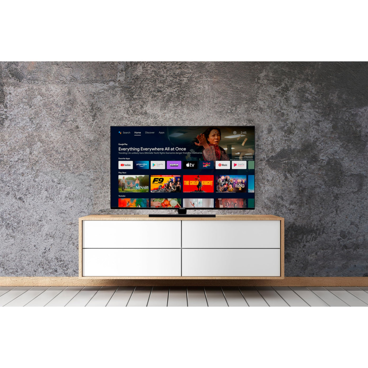 MEDION X15576 (MD 31258) 138,8 cm (55 Zoll) QLED Fernseher (Android TV, 4K, Dolby Vision HDR, Dolby Atmos & DTS X, Subwoofer, Netflix, Prime Video, Smart TV)