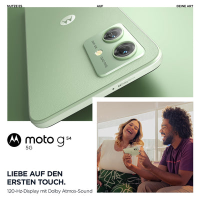 Motorola Mobility Moto g54 5G (6,5"-FHD+-Display, 50-MP-Dual-Kamera, 8/256 GB, 5000 mAh, Android 13) Mint Green (veganes Kunstleder), inkl. Schutzcover [Exklusiv bei Amazon]