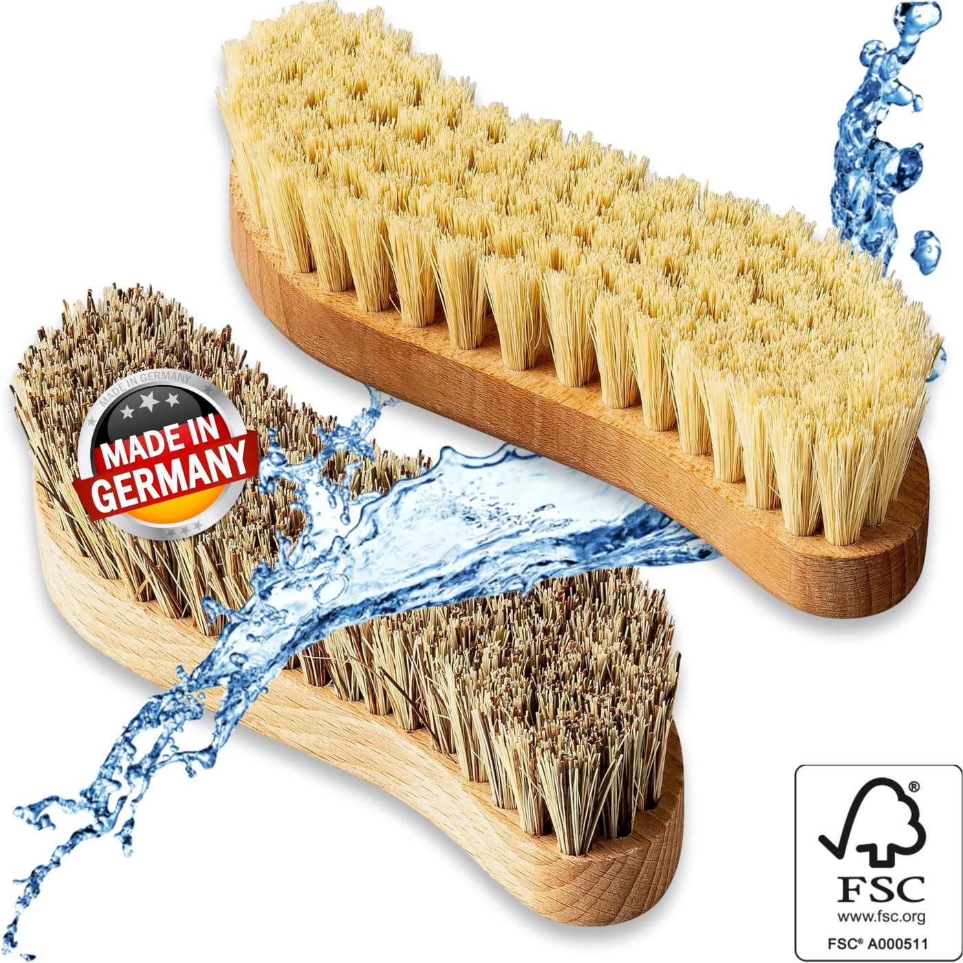 FEINHOLZ® 2er Set Wurzelbürste mit Naturborsten hart & weich, plastikfrei Made in Germany, Reinigungsbürste, Scheuerbürste, Teppichbürste, Putzbürste, Schrubber, Bürste Reinigung, Cleaning Brush