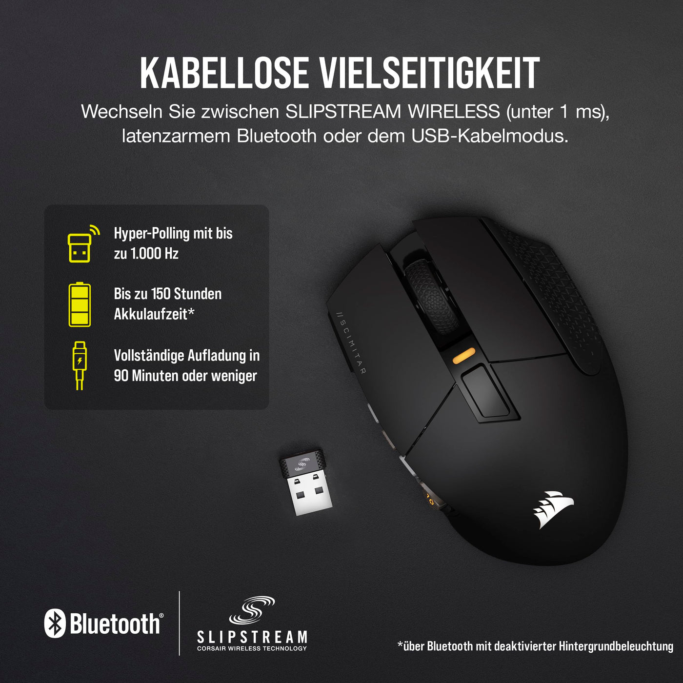 CORSAIR SCIMITAR ELITE WIRELESS MMO Gaming Mouse - 26.000 DPI - 16 Programmierbare Tasten - Bis zu 150 Stunden Akkulaufzeit - iCUE-Kompatibel - PC, PS5, PS4, Xbox - Schwarz