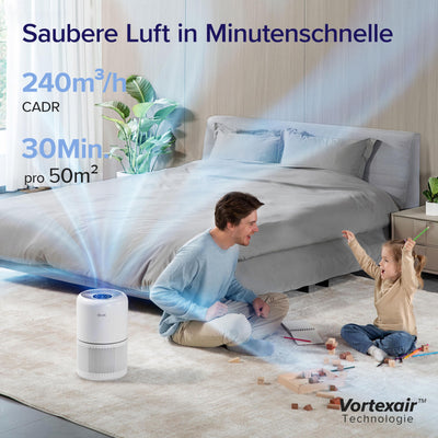 LEVOIT Luftreiniger Allergiker mit HEPA gegen 99,97 Prozent Schimmel Staub Pollen Tierhaare, Luftqualitäts-Feedback und Auto-Modus, CADR 240m³/h für Raucherzimmer, Air Purifier 22dB Schlafmodus Timer