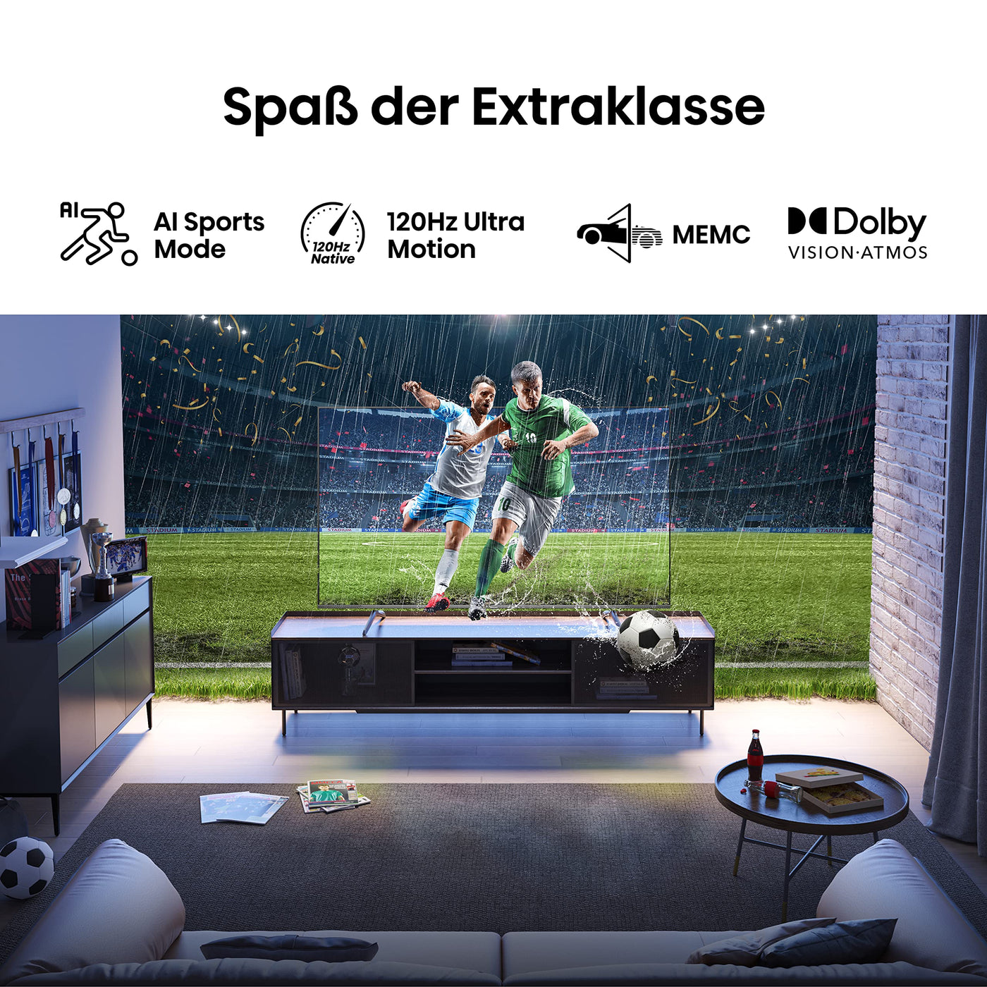 Hisense 55E7KQ PRO 139cm (55 Zoll) Fernseher, 4K UHD, QLED, Smart TV, HDR, Dolby Vision IQ, 144Hz (VRR), HDMI 2.1, Game Mode PRO, Triple Tuner, Alexa Built-In, Dolby Atmos, Dunkelgrau [2023]