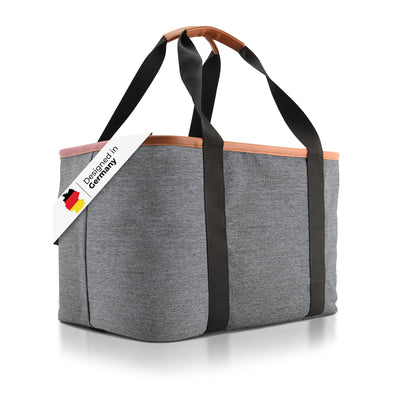 Selinchen® - Premium Einkaufskorb | Hochwertige Einkaufstasche faltbar und mit PU-Ledergriff | Ideal als eleganter Picknickkorb oder Shopper | 30 Liter (Grau)