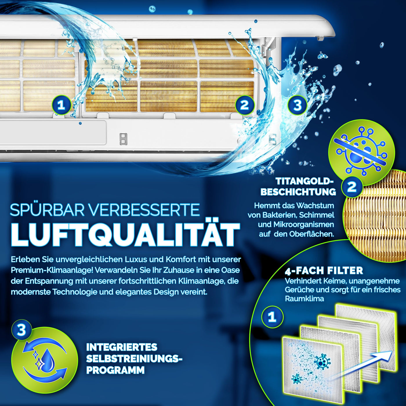 AERSON® Klimaanlage Split Set mit WiFi/App Funktion | Klimagerät Kühlen A++/ Heizen A+ - 12000 BTU/h (3500 Watt) Kältemittel R32 | Wandklimagerät Splitgerät Fernbedienung, Timer & Montagematerial