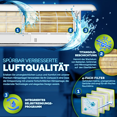 AERSON® Klimaanlage Split Set mit WiFi/App Funktion | Klimagerät Kühlen A++/ Heizen A+ - 12000 BTU/h (3500 Watt) Kältemittel R32 | Wandklimagerät Splitgerät Fernbedienung, Timer & Montagematerial