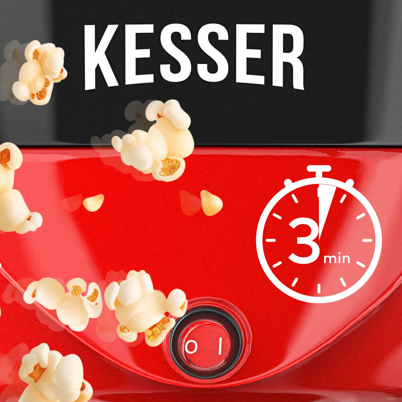 KESSER® Popcornmaschine Groß 800W | Popcorn-Maker 5,5l Inhalt mit Antihaftbeschichtung Deckel & Servierschale | für Öl Butter Zucker Stille & Schnelle inkl. abnehmbarer Heizfläche