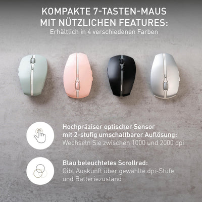 CHERRY GENTIX BT, Kabellose Bluetooth-Maus, Multi-Device-Funktion für bis zu 3 Geräte, Umschaltbare Auflösung (1000/2000 dpi), Batteriebetrieben, Agave Green