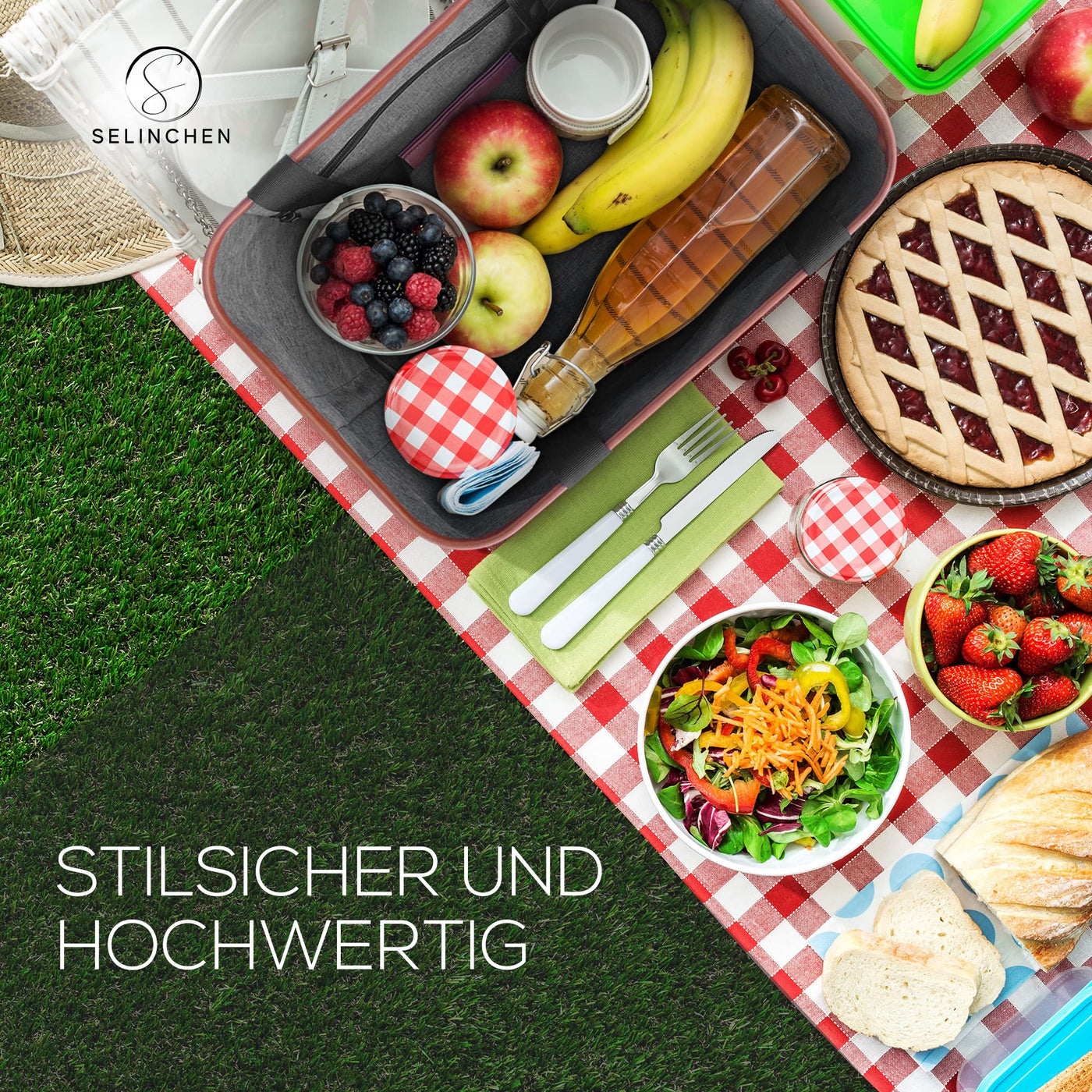 Selinchen® - Premium Einkaufskorb | Hochwertige Einkaufstasche faltbar und mit PU-Ledergriff | Ideal als eleganter Picknickkorb oder Shopper | 30 Liter (Grau)