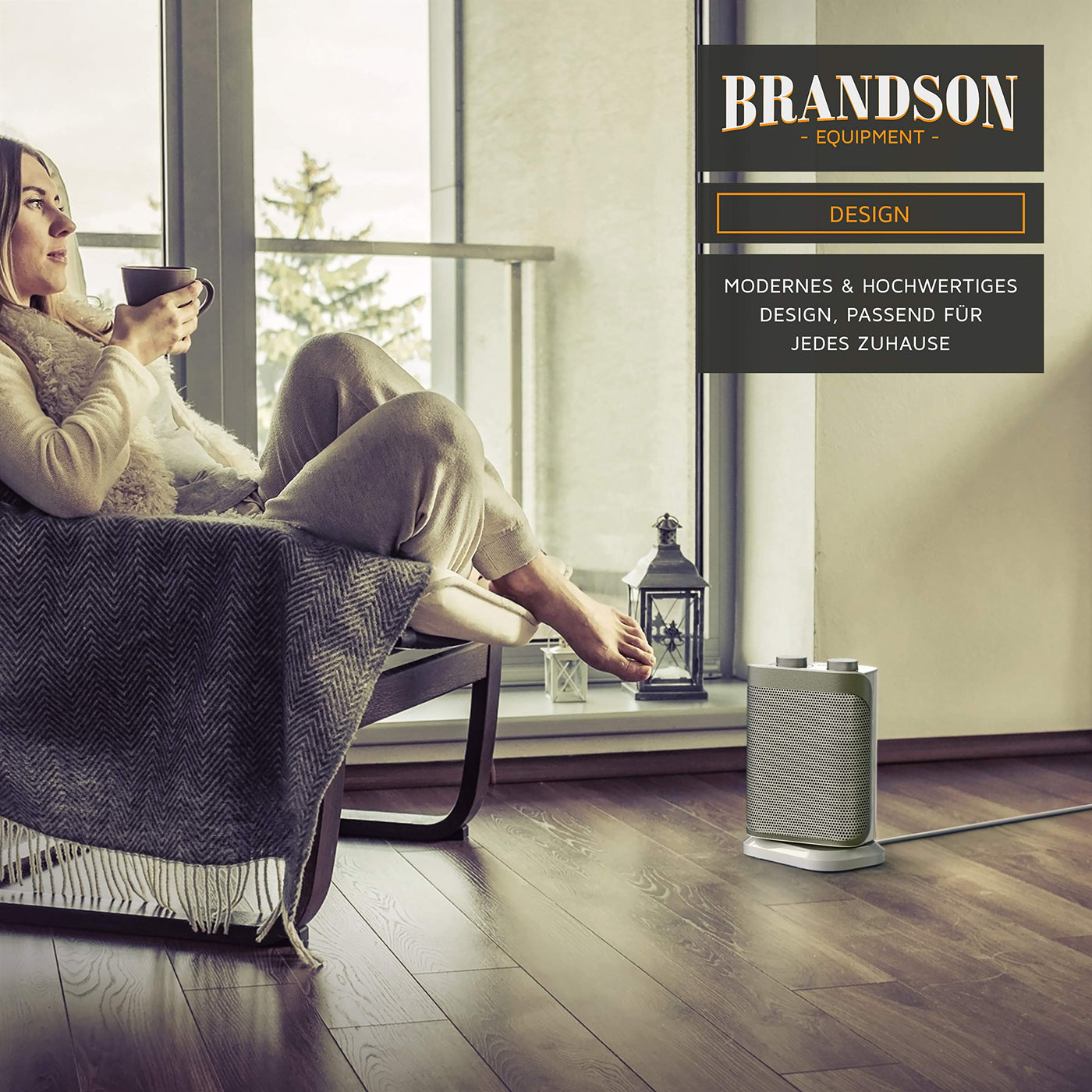 Brandson - Heizlüfter energiesparend leise - 1500 Watt - 2 Leistungsstufen - Heizlüfter Badezimmer - stufenlose Temperaturregelung - Keramik Heizelement - Thermosicherung - Heizung Heater