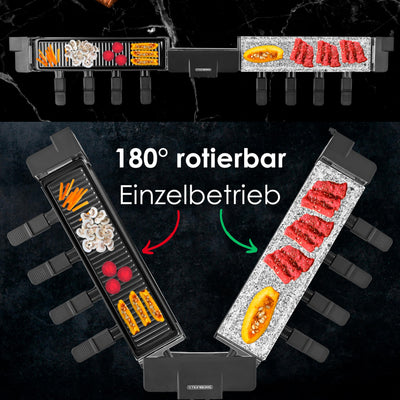 Steinborg Raclette Grill 2in1 8 Personen Raclette Gerät Raclettegrill Party Grill Elektro Grill Tischgrill Massive Naturstein- und beschichtete Grillplatte Heizelement aus Edelstahl 180° rotierbar