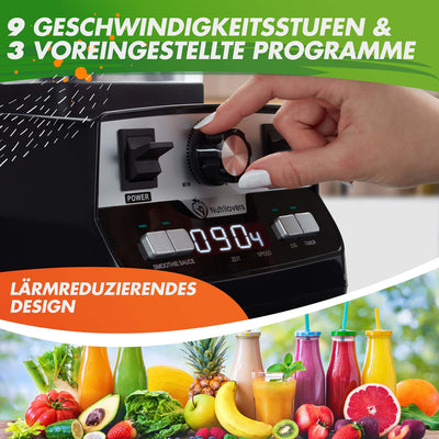 NUTRI-BLENDER MAX Hochleistungsmixer 2000W Standmixer Smoothie Hochleistung Smoothie-Maker Profi Mixer Blender - 2L Tritan, BPA-FREI, 9 Stufen, Digital-Timer Inkl. Smoothie Rezeptbuch