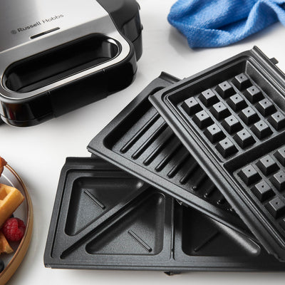 Russell Hobbs Multifunktionsgerät 3-in-1 [Sandwichmaker, Waffeleisen, Kontaktgrill] Creations (spülmaschinengeeignete, antihaftbeschichtete & extra tiefe Platten, BPA frei) 26810-56