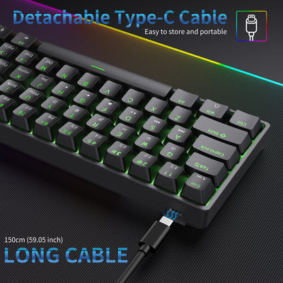 Dierya DK61se Gaming Tastatur,60% Prozent Mechanische Tastatur mit Blue Clicky Switch,Ultra-Compact Mini 61 Tasten Anti-Ghosting,Typ-C-Datenkabel,US Layout für PC Windows Gamer Typist,Schwarz