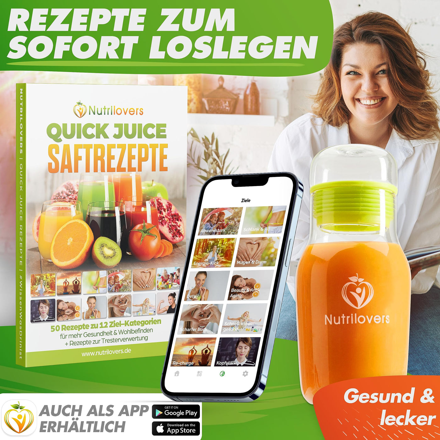 Nutrilovers *Testsieger* QUICK-JUICER Entsafter Edelstahl Obst und Gemüse I XXL-Einwurf für ganze Früchte entsaften, 800W, 2 Geschwindigkeiten, BPA-frei inkl. Trinkflasche + Rezepte Buch & App