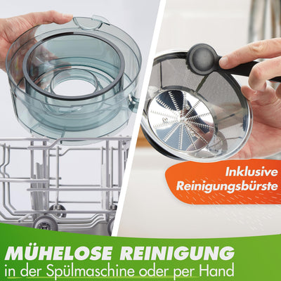 Nutrilovers *Testsieger* QUICK-JUICER Entsafter Edelstahl Obst und Gemüse I XXL-Einwurf für ganze Früchte entsaften, 800W, 2 Geschwindigkeiten, BPA-frei inkl. Trinkflasche + Rezepte Buch & App