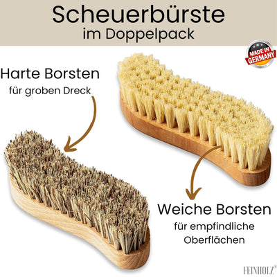 FEINHOLZ® 2er Set Wurzelbürste mit Naturborsten hart & weich, plastikfrei Made in Germany, Reinigungsbürste, Scheuerbürste, Teppichbürste, Putzbürste, Schrubber, Bürste Reinigung, Cleaning Brush