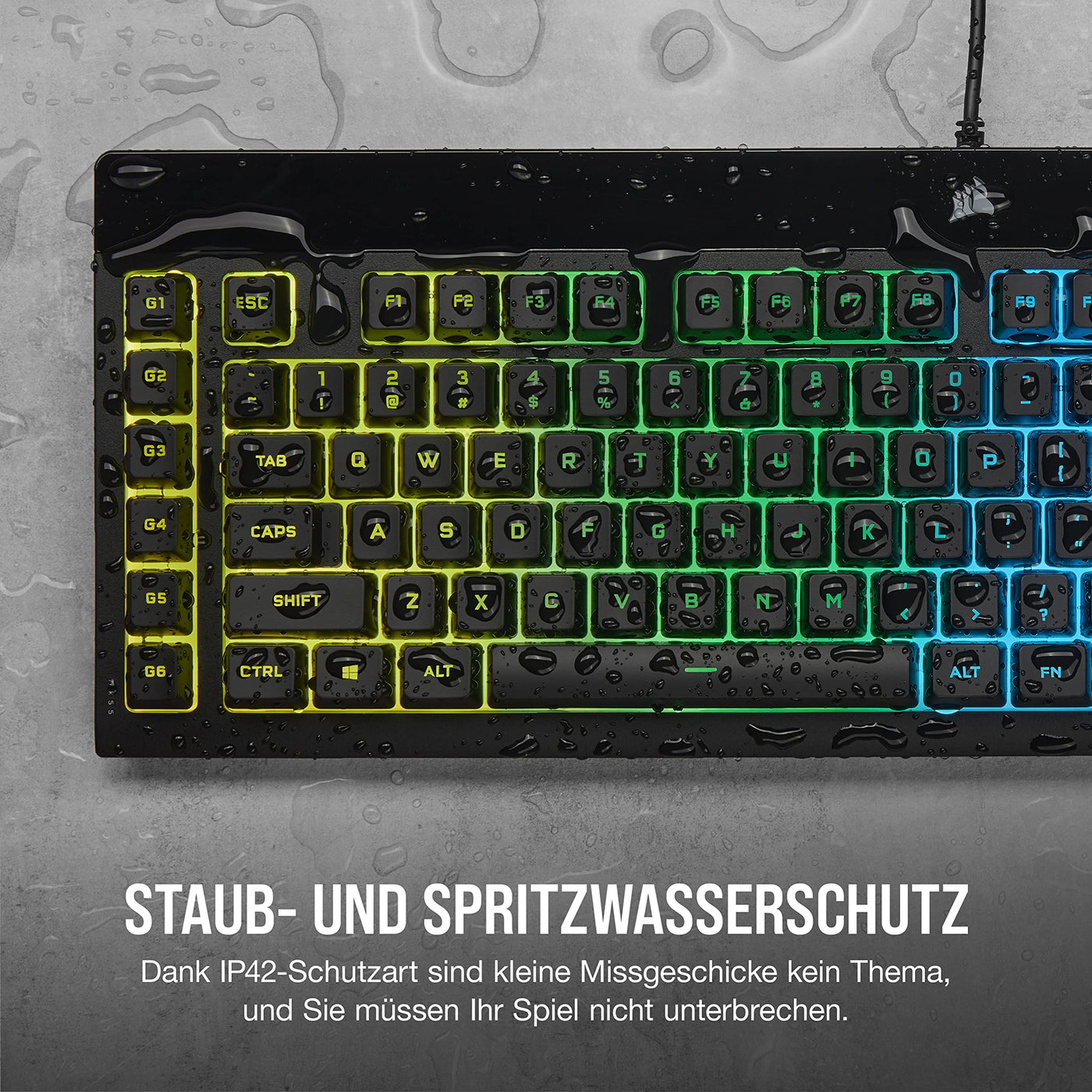 CORSAIR K55 RGB PRO Kabelgebundene Membrantastatur - IP42 staub- Und Spritzwassergeschützt - 6 Makro-Tasten Mit Elgato-Integration - iCUE-Kompatibel - QWERTZ DE - PC, Mac, Xbox - Schwarz