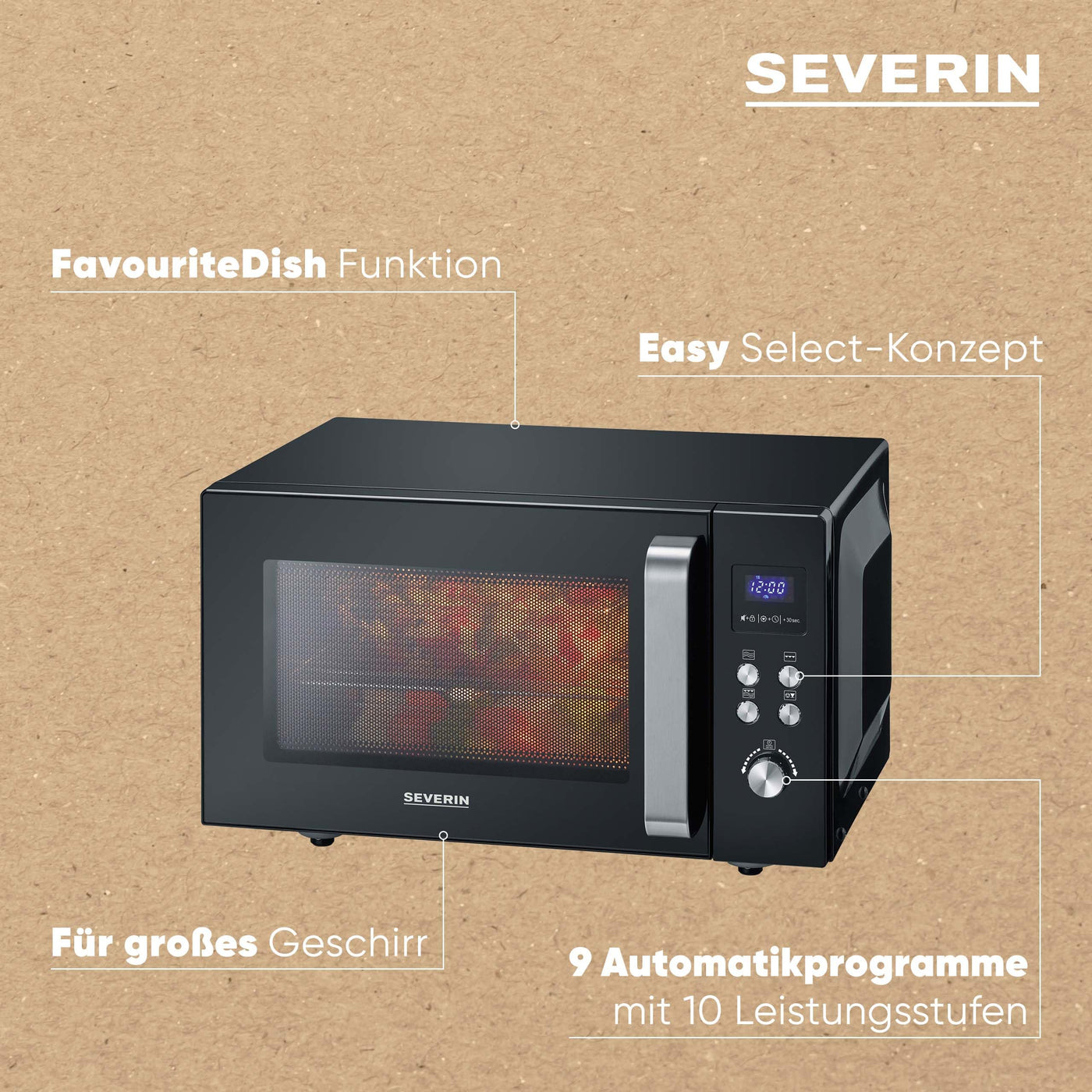 SEVERIN 2-in-1 Mikrowelle mit Grill, Grillen auf 2 Ebenen, flacher Glasboden statt Drehteller, XXL-Nutzfläche, leichte Reinigung, 9 Automatikprogramme, Mikrowellengerät, 25L, Schwarz, MW 7763