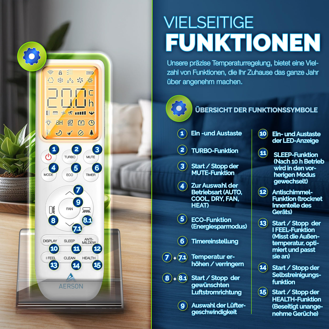 AERSON® Klimaanlage Split Set mit WiFi/App Funktion | Klimagerät Kühlen A++/ Heizen A+ - 12000 BTU/h (3500 Watt) Kältemittel R32 | Wandklimagerät Splitgerät Fernbedienung, Timer & Montagematerial