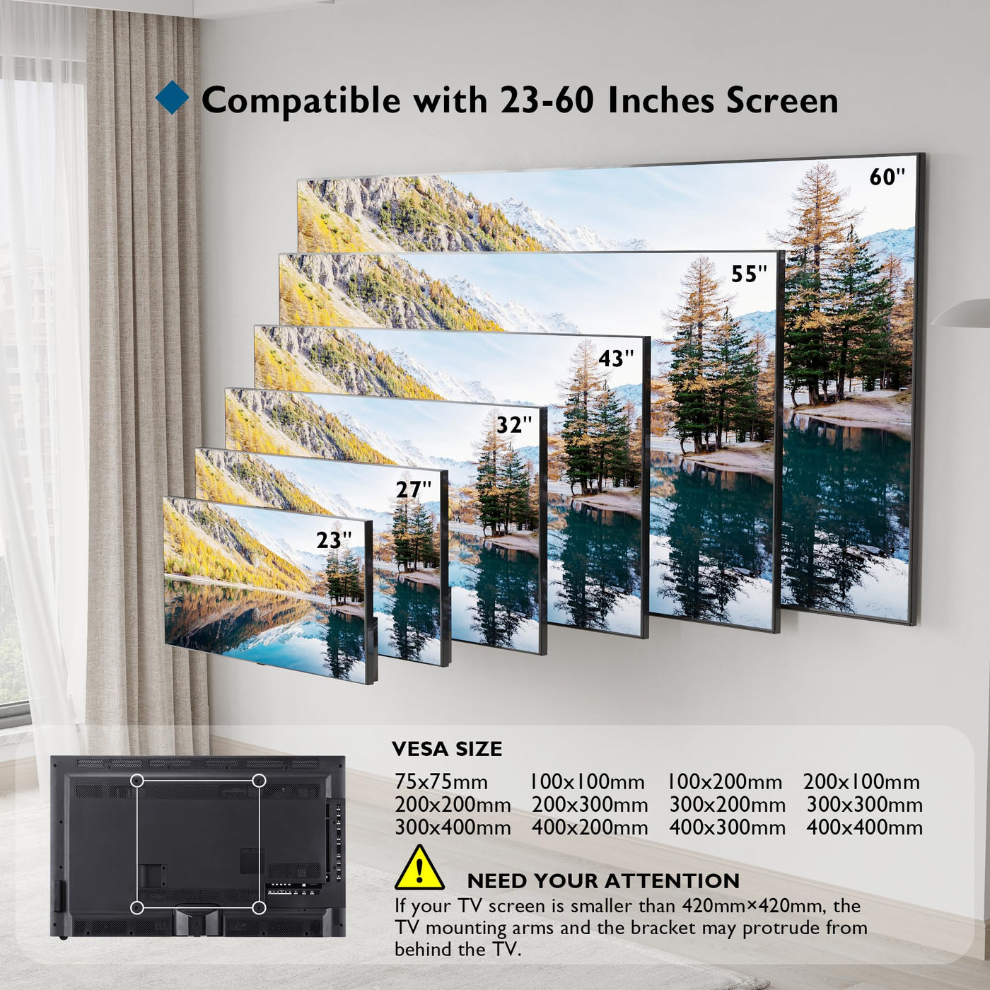 Support mural TV BONTEC, support TV inclinable ultra-mince universel pour téléviseurs LCD/LED/Plasma de 23 à 60 pouces plats et incurvés, max. VESA 400x400, jusqu'à 45 kg