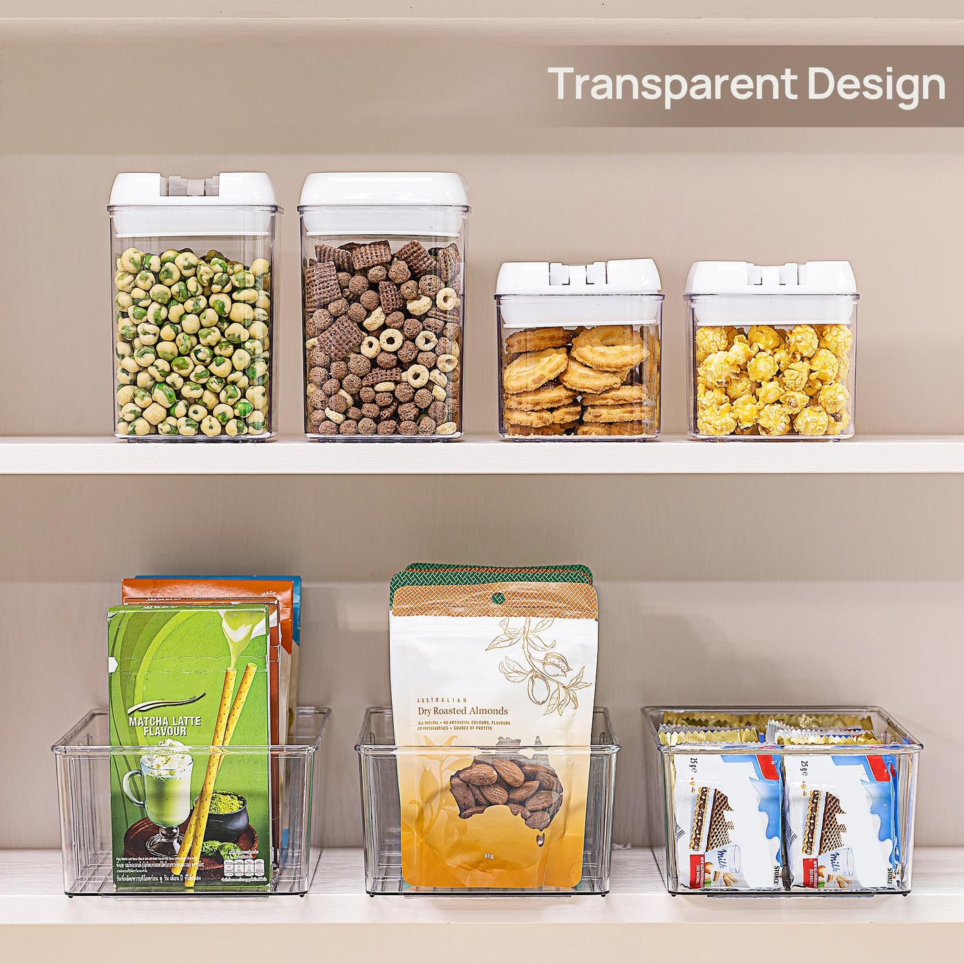 Vtopmart Lot de 4 organiseurs de réfrigérateur avec 4 compartiments, boîte de rangement alimentaire empilable sans BPA pour sachets de thé, collations, épices, transparent