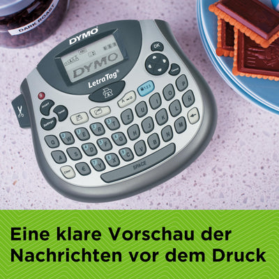 DYMO LetraTag LT-100T Beschriftungsgerät | Tragbares Etikettiergerät mit QWERTZ Tastatur | silber | Ideal fürs Büro oder zu Hause