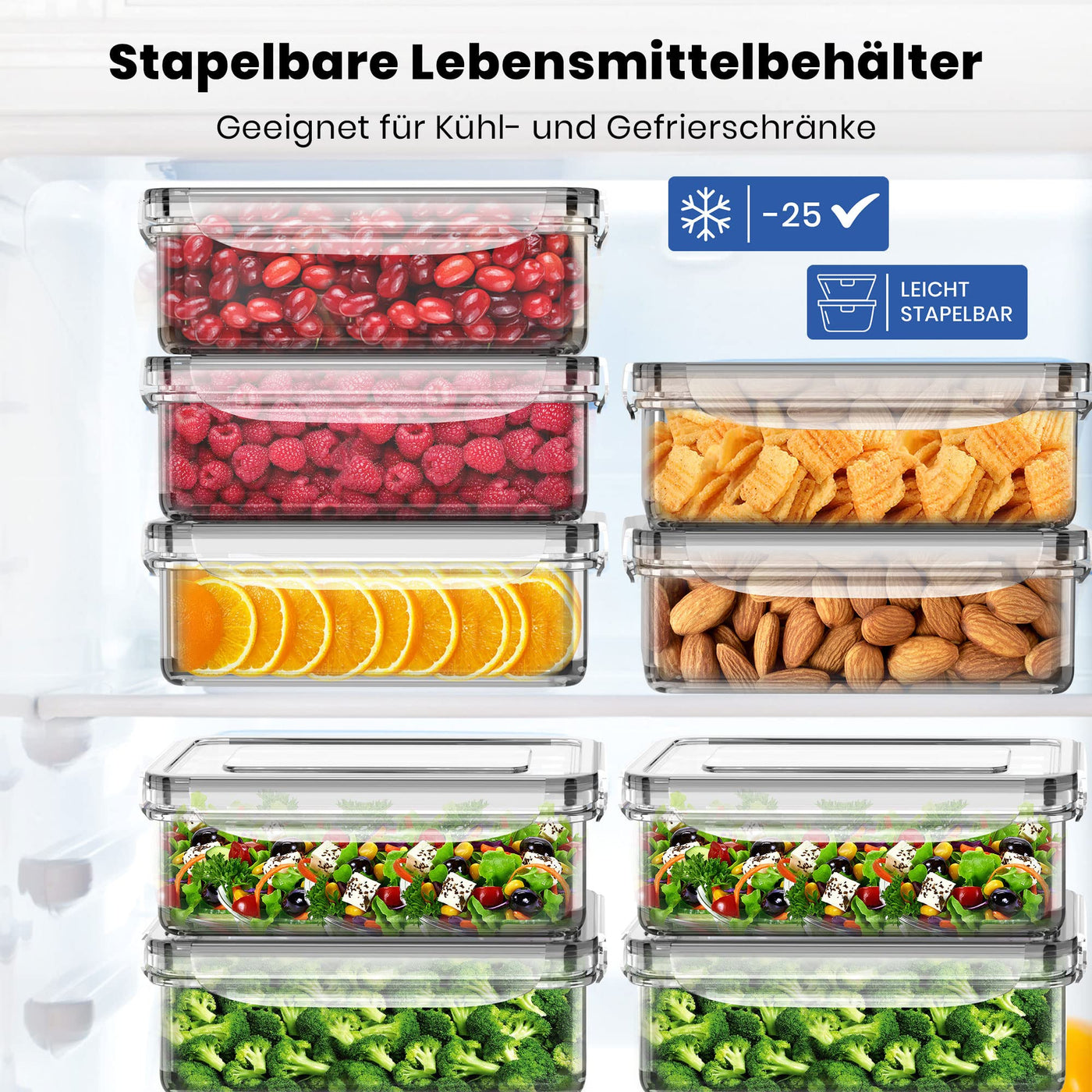 TUSEASY Frischhaltedosen mit Deckel, 12 Stück Vorratsdosen Luftdicht Aufbewahrungsbox mit Deckel Küche Meal Prep Boxen Tupperdosen Set BPA-Frei Plastikbox, Geignet als Kühlschrank Organizer