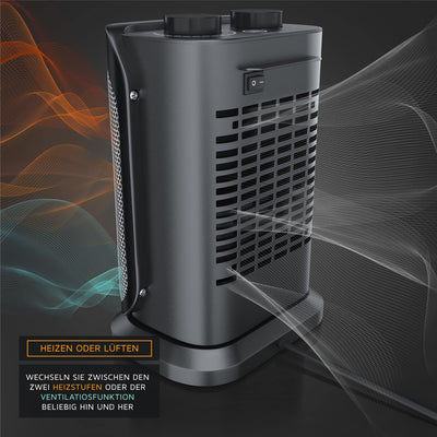 Brandson - Heizlüfter mit zwei Leistungsstufen - Badezimmer energiesparend leise - stufenlose Temperaturregelung - Keramik Heizelement - Thermosicherung - Heizung Heater - Cool Grey Design