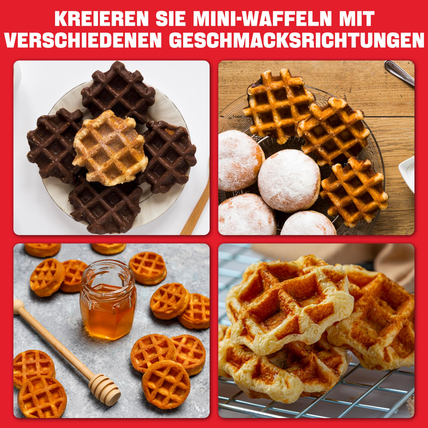 SugarWhisk Mini-Waffelmaschine, Waffeleisen für Kinder, backt 8 x 5cm winzige Waffeln, kleine Waffelmaschine, kompakt & einfach zu bedienen, antihaftbeschichtete Oberfläche, inklusive Rezept, weiß