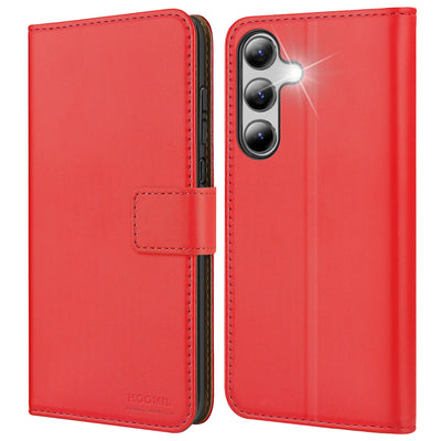 HOOMIL MagFlip Handyhülle für Samsung Galaxy A55 5G Hülle, [Erstklassige Handwerk] Premium Leder Tasche Klappbar Case Schutzhülle - Rot