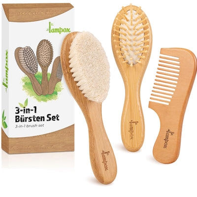 Baby Haarbürste und Baby Kamm Set - Natürliche Holz Babyhaar Haarbürste mit weichen Ziegenborsten - weich Baby Bürste für Säuglinge Kleinkinder - Haarbürste Baby Set (Walnut)