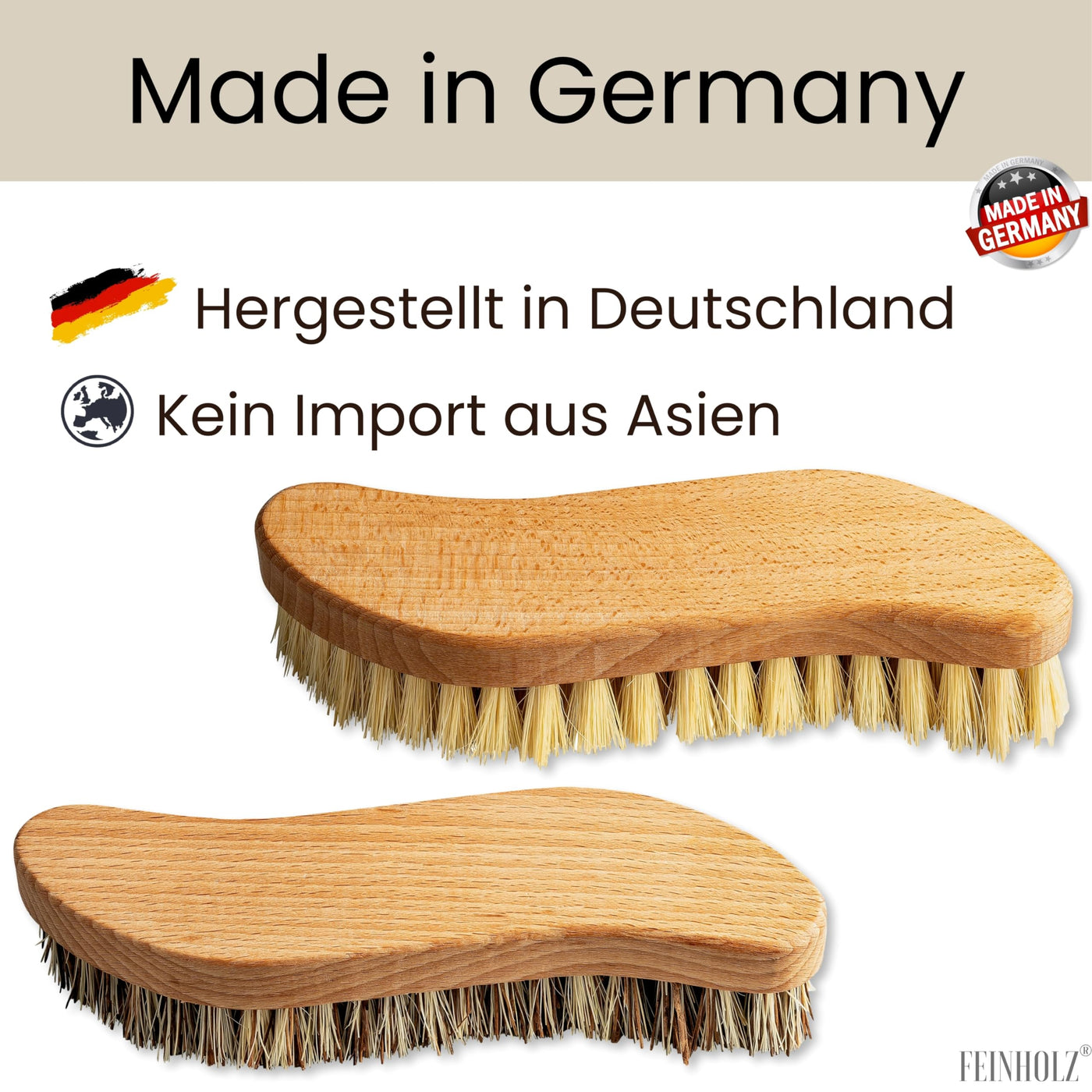 FEINHOLZ® 2er Set Wurzelbürste mit Naturborsten hart & weich, plastikfrei Made in Germany, Reinigungsbürste, Scheuerbürste, Teppichbürste, Putzbürste, Schrubber, Bürste Reinigung, Cleaning Brush