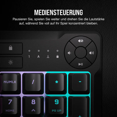 Corsair K55 CORE RGB Membran Kabelgebundene Gaming-Tastatur – Leise, Reaktionsschnelle Schalter – Spritzwasserschutz – Zehn-Zonen-RGB – Medientasten – iCUE-Kompatibel – QWERTZ DE – PC, Mac – Schwarz