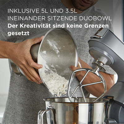 Kenwood Titanium Chef Baker KVC85.004SI Küchenmaschine mit integrierter Waage, inkl. 3-teiligem Patisserie-Set, 5 L und 3,5 L Rührschüssel, stufenloser Geschwindigkeitsregler, 1200 W, Silver