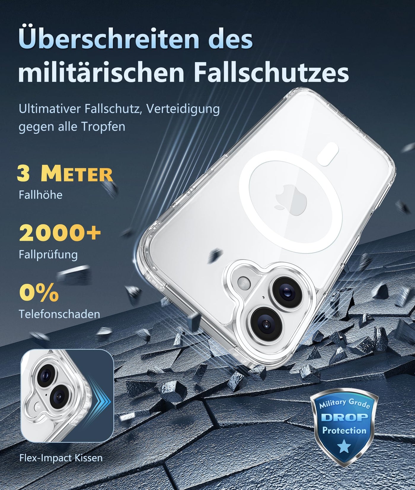 FNTCASE für iPhone 16 Klar Hülle: Magnetisch Militärischen Grad Fallschutz Anti Vergilbung Schlankes Hülle - Robuste Stoßfeste Schützende Transparente Handyhülle - 6,1 Zoll (2T-Klar)