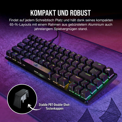 Corsair K65 PRO Mini RGB 65% Optical-Mechanical Wired Gaming Keyboard - OPX Linear Switches - PBT Double-Shot Keycaps - iCUE Kompatibel - PC, PS5, PS4, Xbox - QWERTZ DE - Schwarz