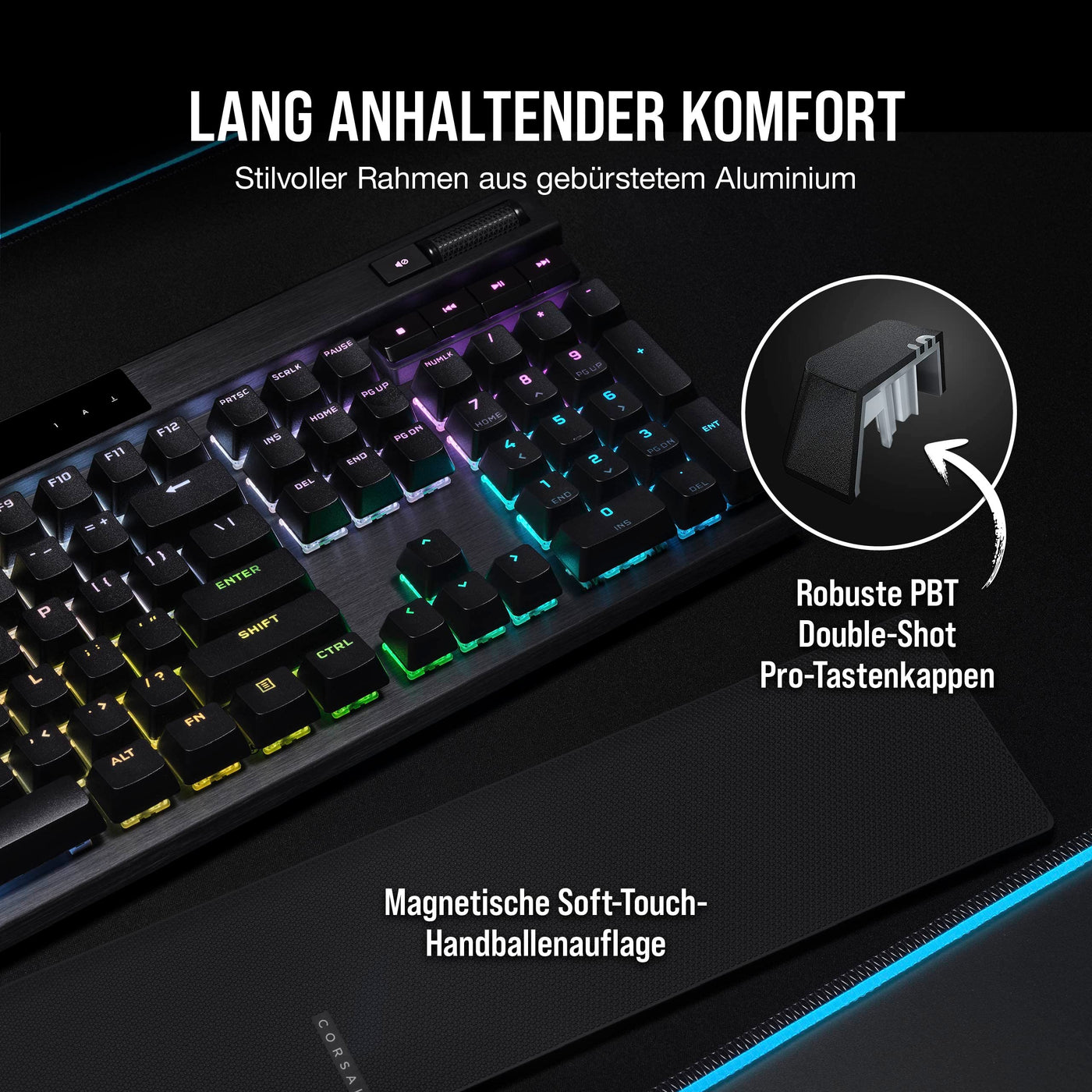 Corsair K70 PRO RGB Optisch-Mechanische Kabelgebundene Gaming-Tastatur - OPX Linear-Schalter - PBT Double-Shot-Tastenkappen - iCUE-kompatibel - QWERTZ DE - PC, Xbox - Schwarz